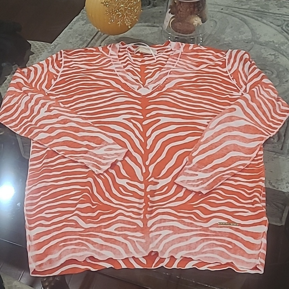 MICHAEL KORS WOMEN'S V NECK ZEBRA PRINT SWEATER MEDIUM